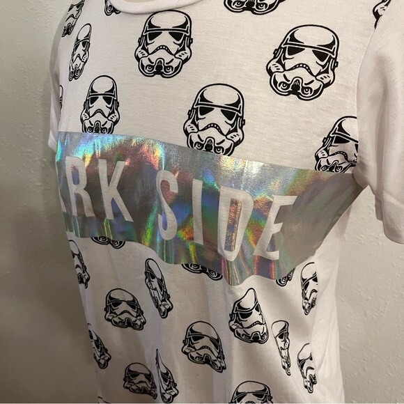 Star Wars Stormtrooper Dark Side Foil Front Short Sleeve T-Shirt Top - Picture 2 of 5